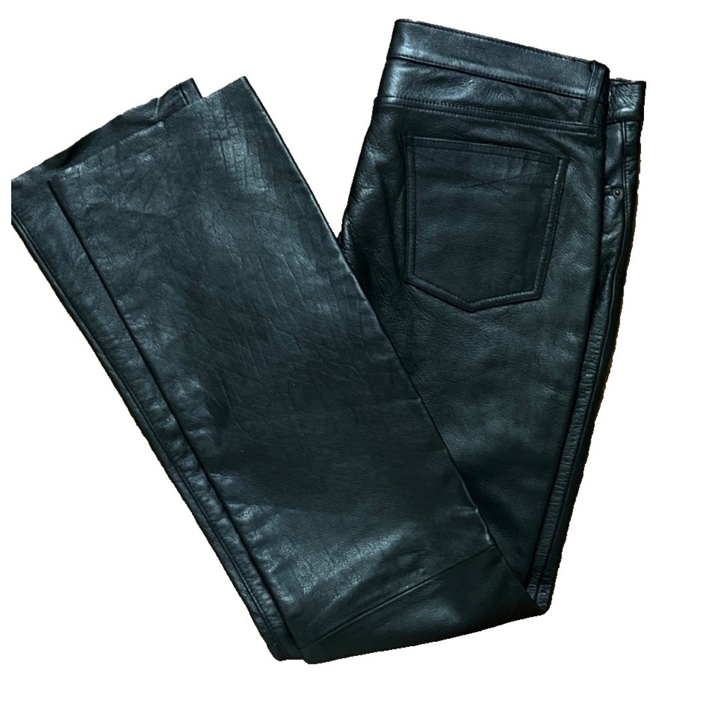 First Classics Mfg Women's Black Leather Pants 12x33 Straight Leg Open Hem